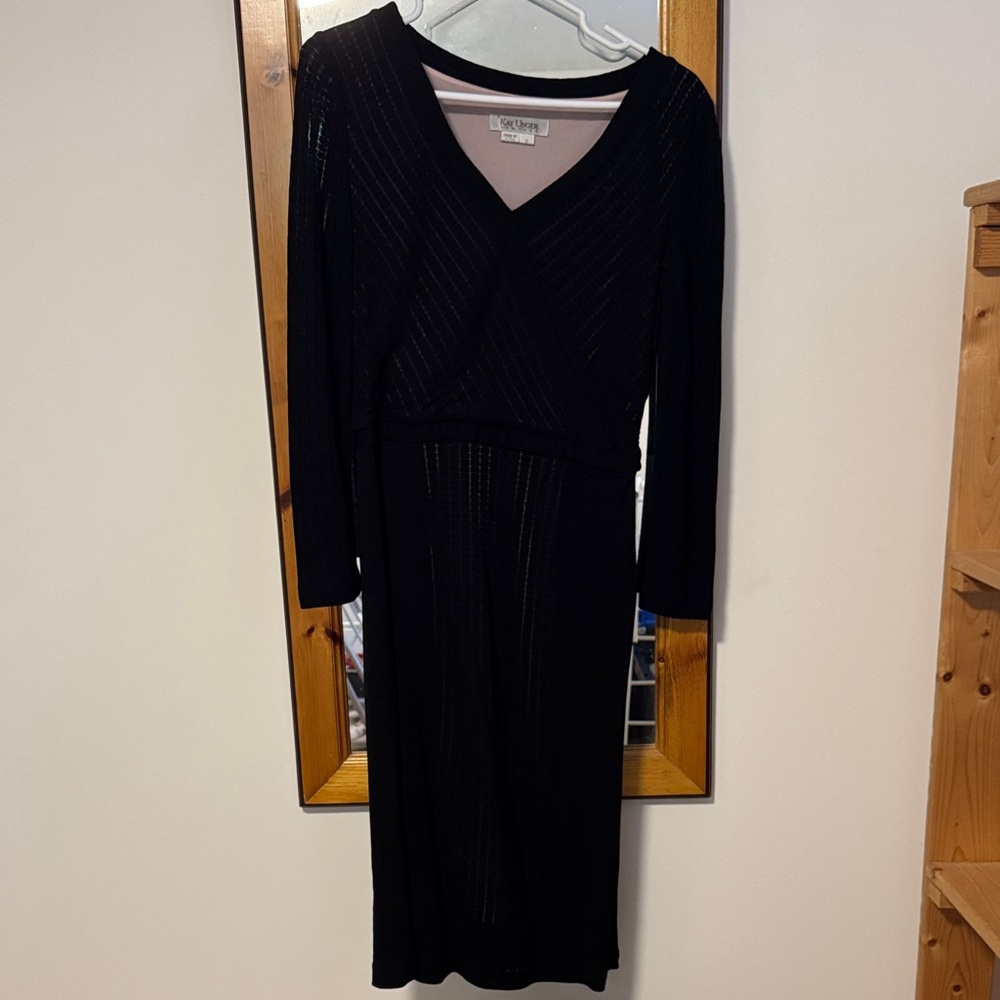 Elegant Black Dress. Hidden side zip. Classic. Knee length